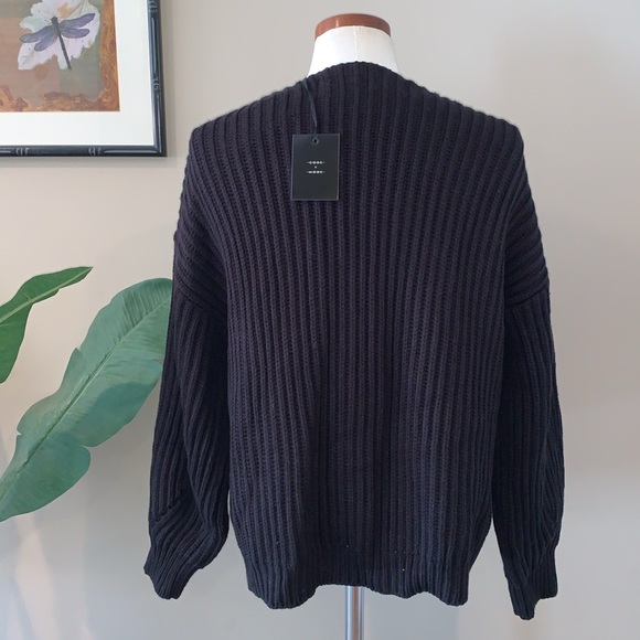 NWT Nordstrom Code x Mode Black Ribbed Cardigan w/ Dolman Sleeve, Various Sizes - Picture 3 of 10